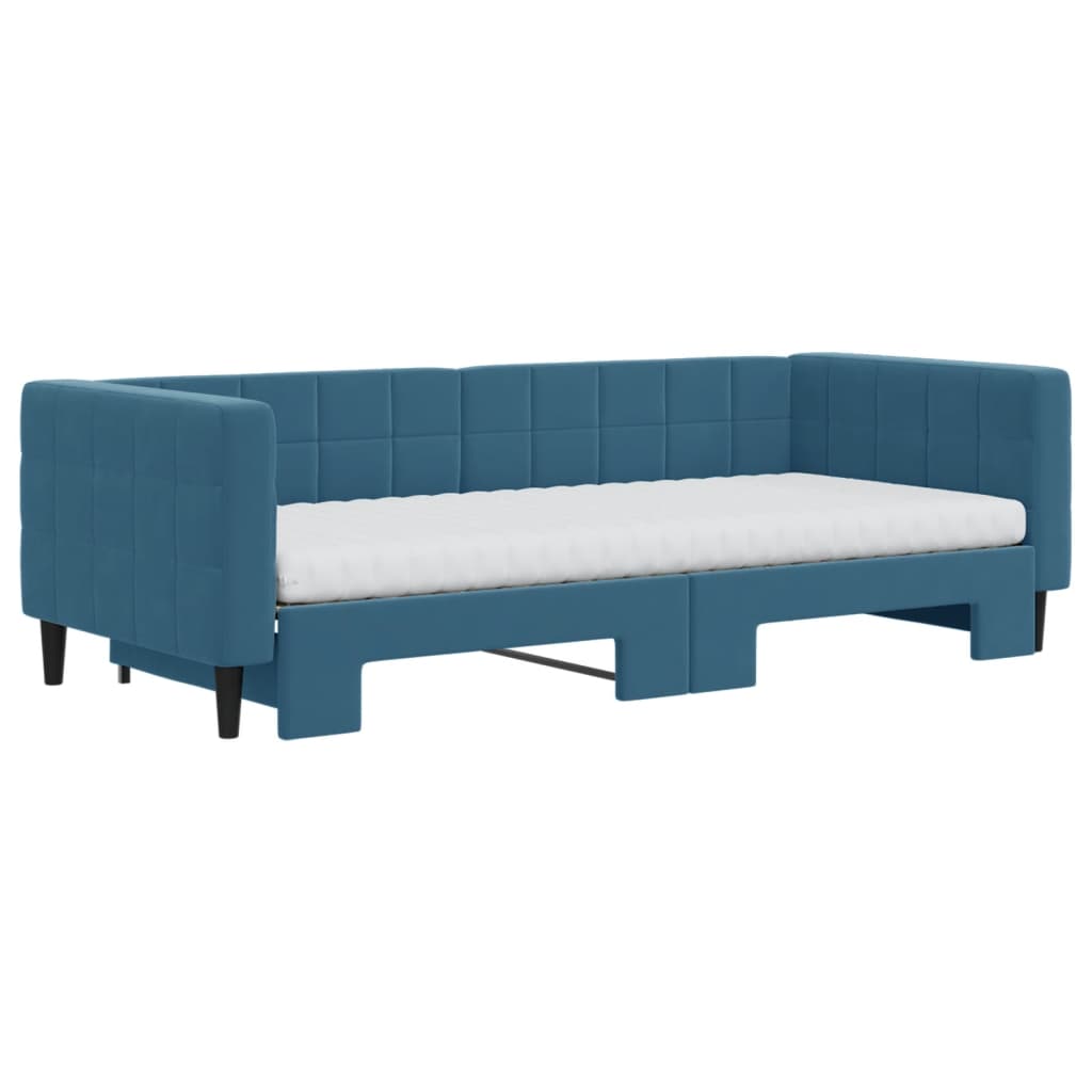 vidaXL Pat de zi cu extensie și saltea, albastru, 90x200 cm, catifea vidaXL Pat de zi cu extensie și saltea, albastru, 90x200 cm, catifea