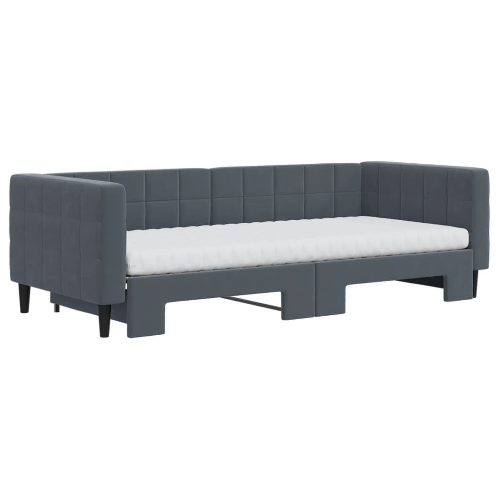vidaXL Pat de zi cu extensie și saltele, gri închis 90x200 cm catifea vidaXL Pat de zi cu extensie și saltele, gri închis 90x200 cm catifea
