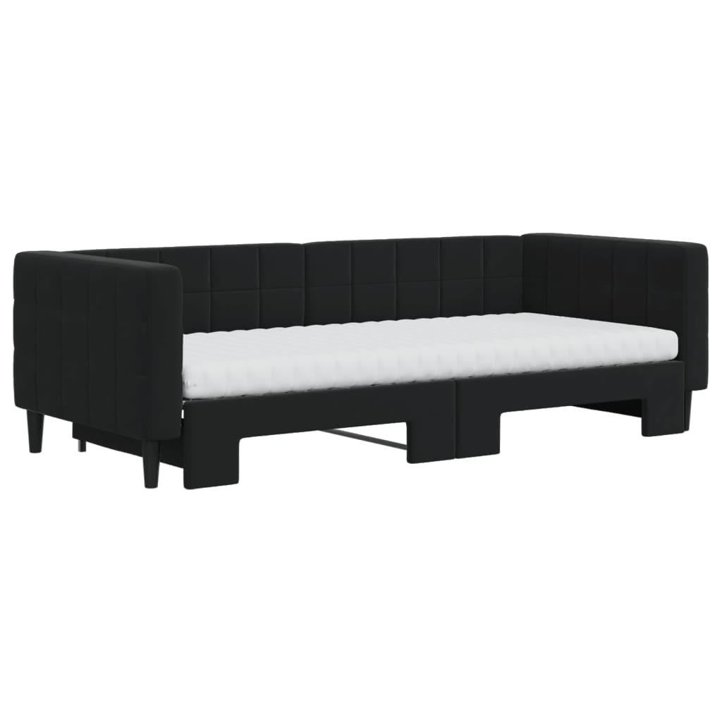 vidaXL Pat de zi cu extensie și saltea, negru, 90x200 cm, catifea vidaXL Pat de zi cu extensie și saltea, negru, 90x200 cm, catifea