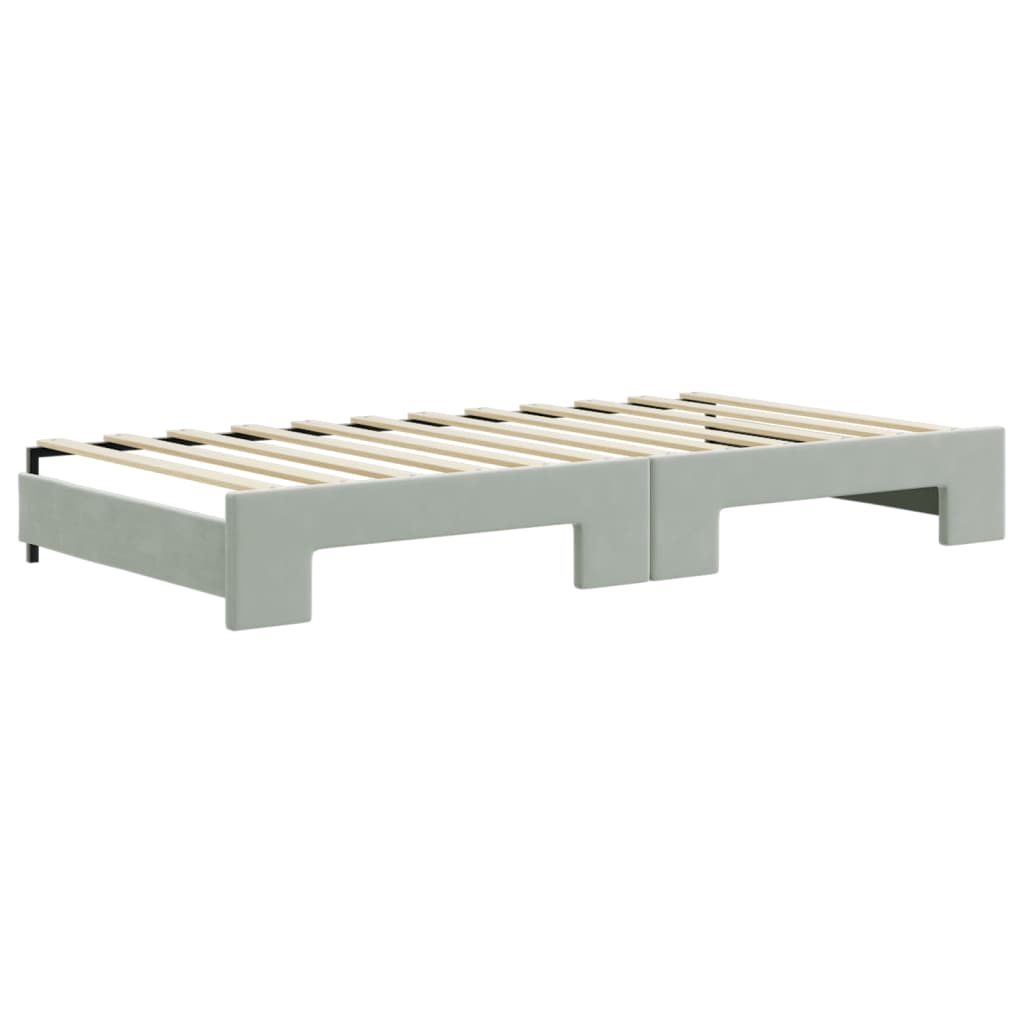 vidaXL Pat de zi cu extensie și saltele gri deschis 100x200 cm catifea vidaXL Pat de zi cu extensie și saltele gri deschis 100x200 cm catifea