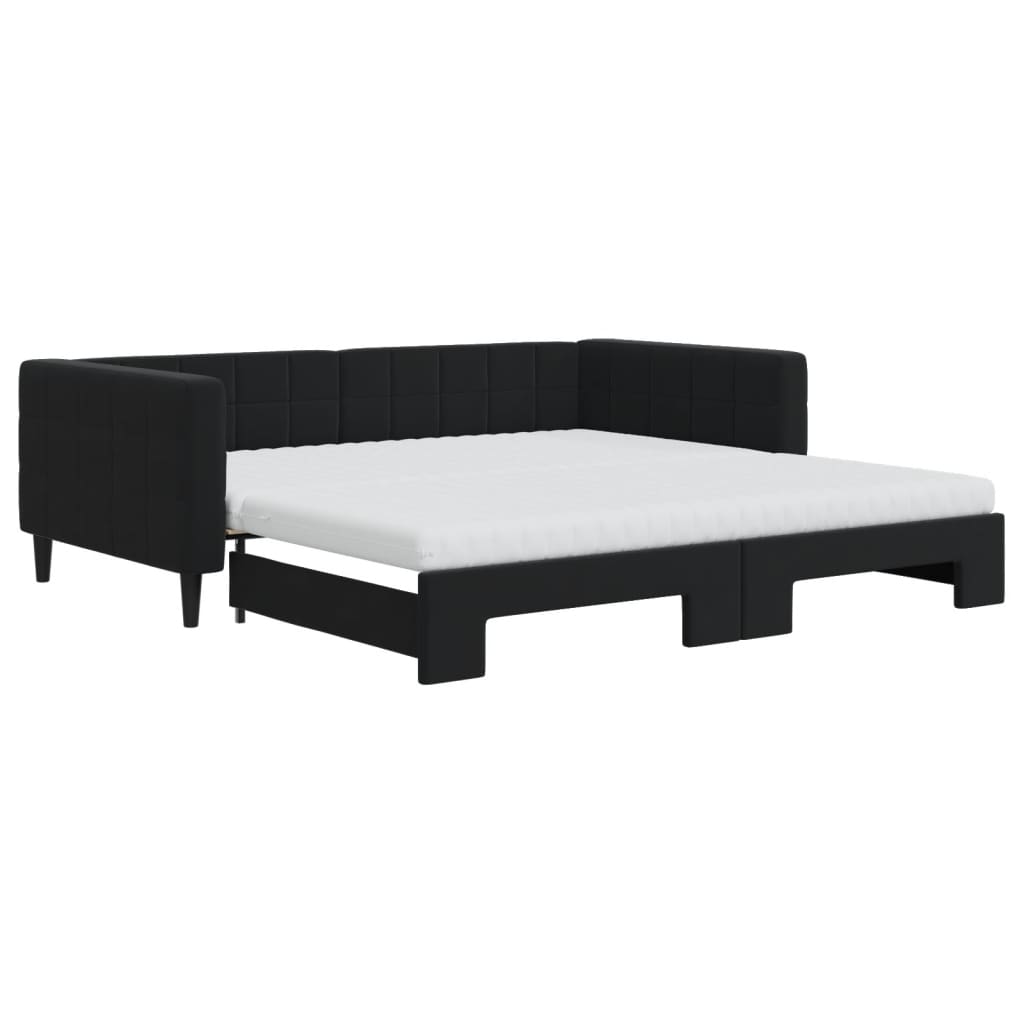 vidaXL Pat de zi cu extensie și saltele, negru, 100x200 cm, catifea