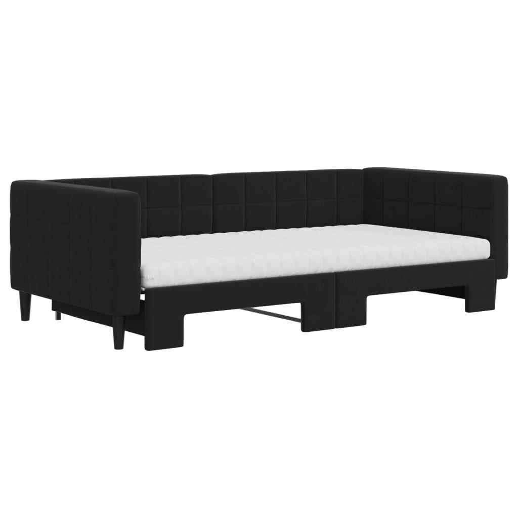 vidaXL Pat de zi cu extensie și saltele, negru, 100x200 cm, catifea