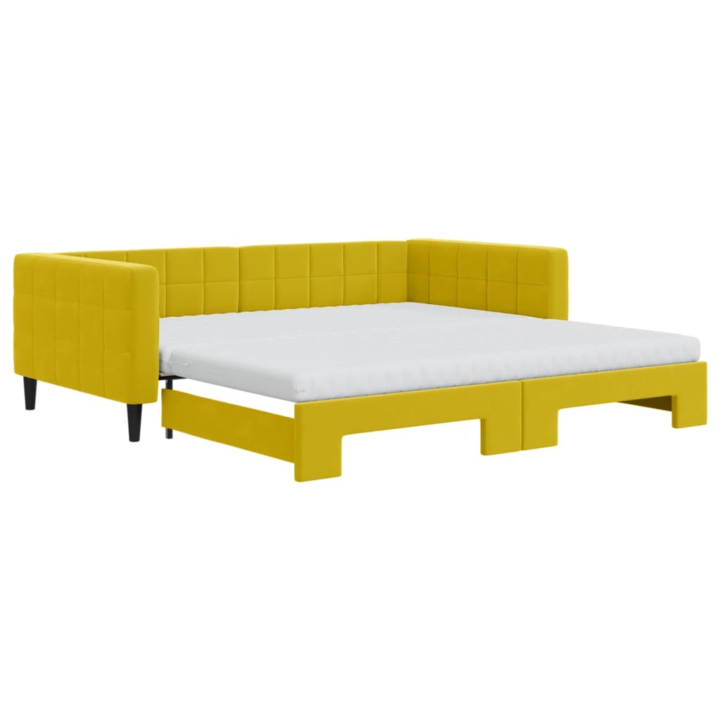 vidaXL Pat de zi cu extensie și saltea, galben, 100x200 cm, catifea vidaXL Pat de zi cu extensie și saltea, galben, 100x200 cm, catifea