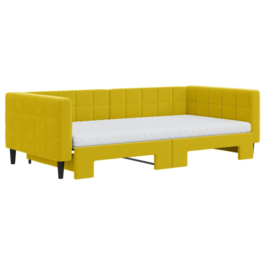 vidaXL Pat de zi cu extensie și saltea, galben, 100x200 cm, catifea vidaXL Pat de zi cu extensie și saltea, galben, 100x200 cm, catifea