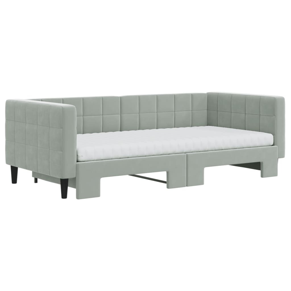 vidaXL Pat de zi cu extensie și saltele, gri deschis 90x190 cm catifea