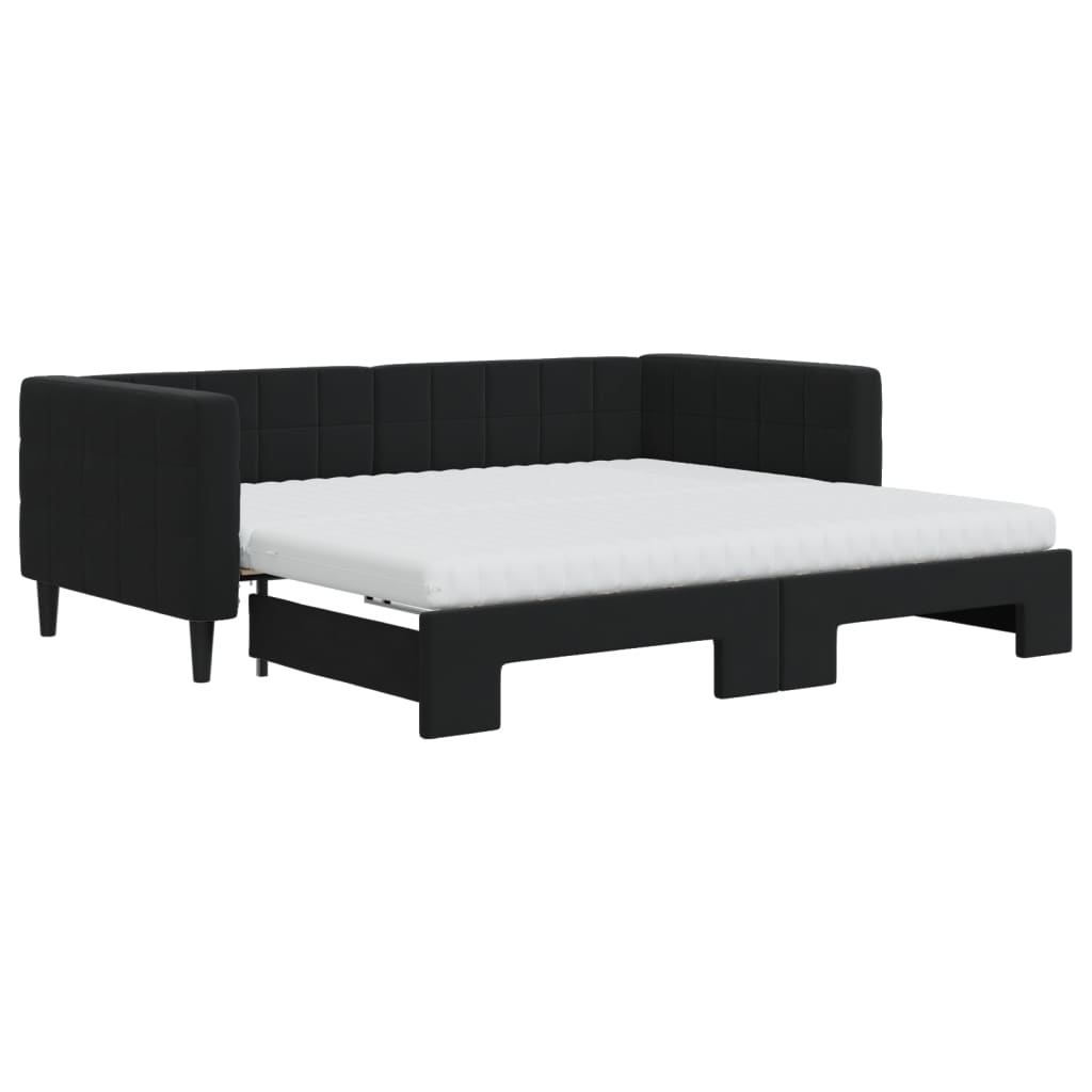 vidaXL Pat de zi cu extensie și saltele, negru, 90x190 cm, catifea