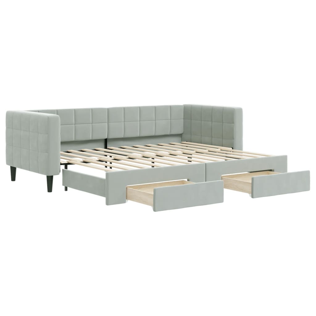 vidaXL Pat de zi cu extensie și sertare, gri deschis 80x200 cm catifea
