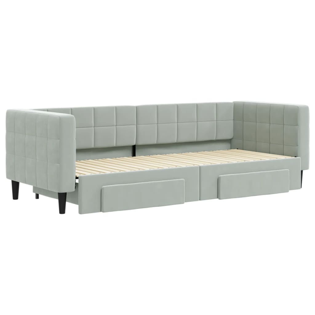 vidaXL Pat de zi cu extensie și sertare, gri deschis 80x200 cm catifea