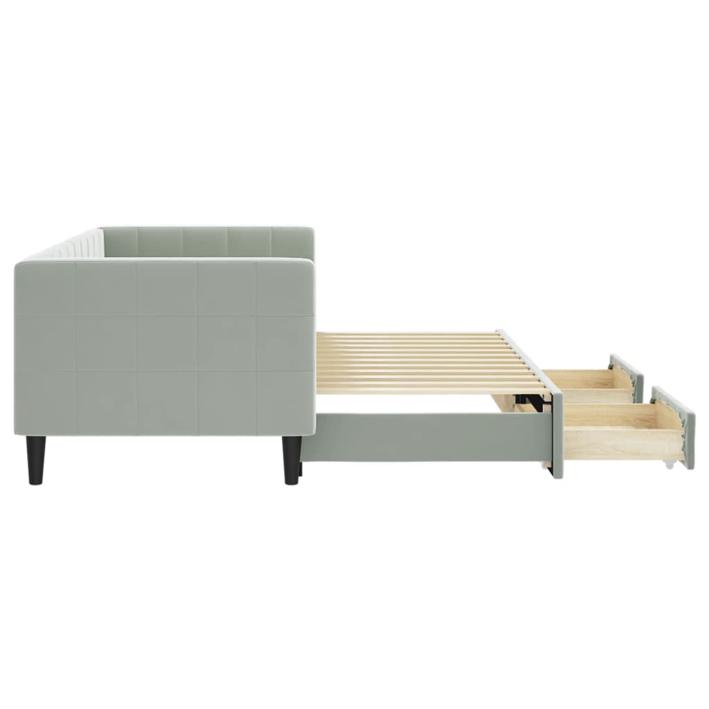 vidaXL Pat de zi cu extensie și sertare, gri deschis 80x200 cm catifea