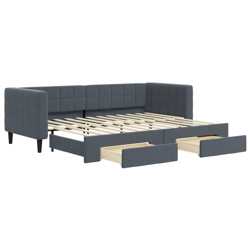 vidaXL Pat de zi cu extensie și sertare gri închis 80x200 cm catifea vidaXL Pat de zi cu extensie și sertare gri închis 80x200 cm catifea
