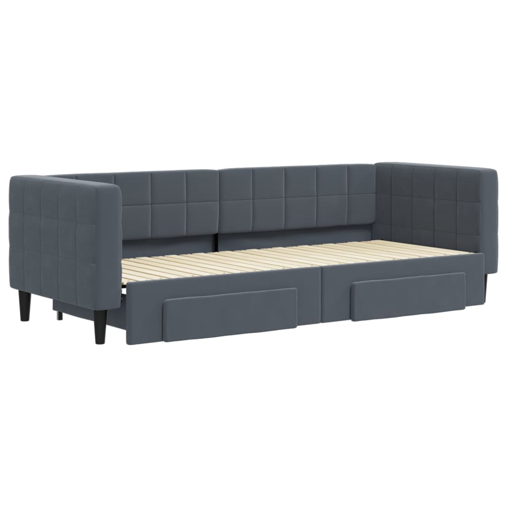 vidaXL Pat de zi cu extensie și sertare gri închis 80x200 cm catifea vidaXL Pat de zi cu extensie și sertare gri închis 80x200 cm catifea