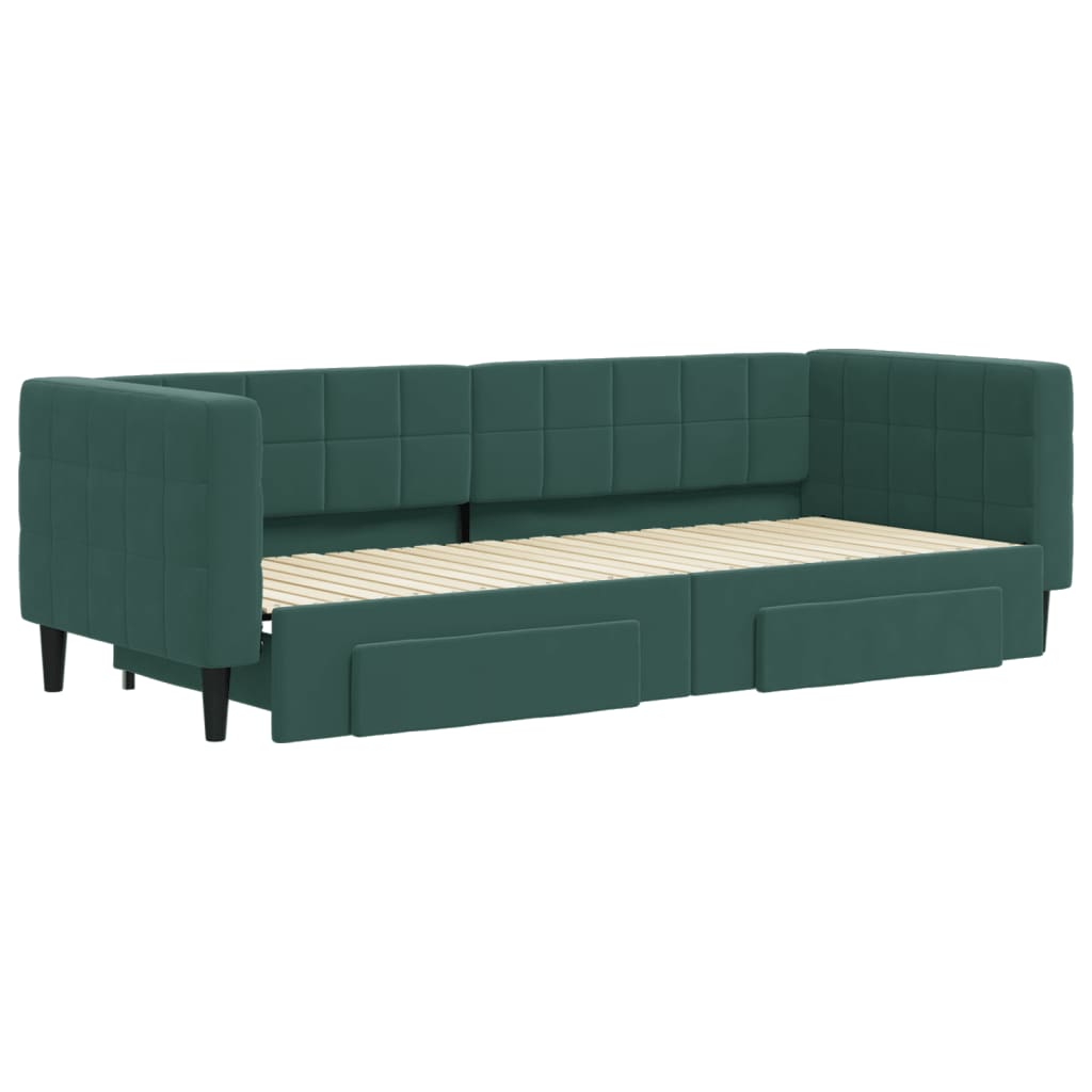 vidaXL Pat de zi cu extensie și sertare verde închis 80x200 cm catifea