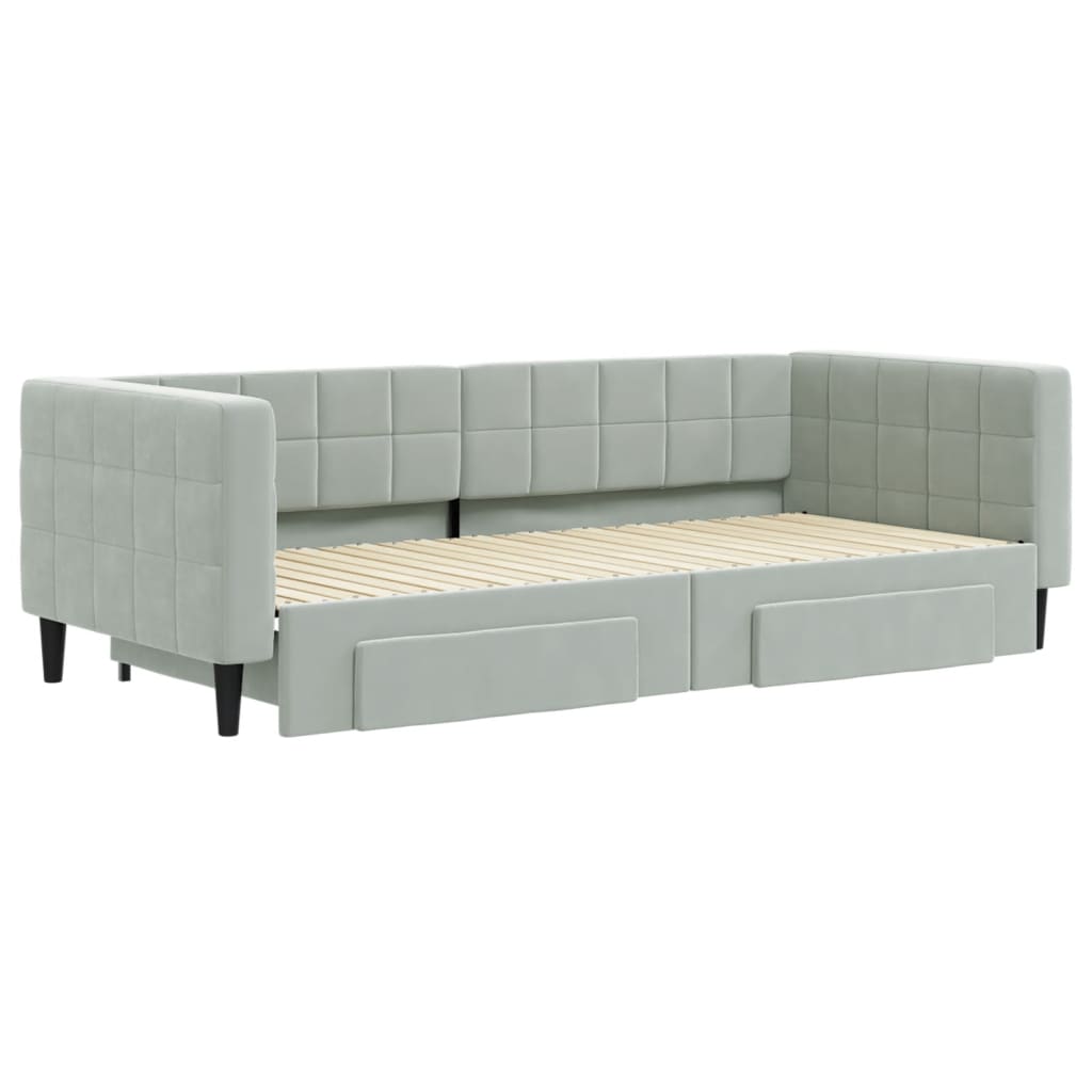 vidaXL Pat de zi cu extensie și sertare, gri deschis 90x200 cm catifea