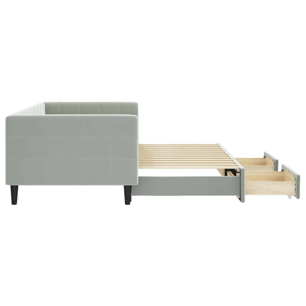 vidaXL Pat de zi cu extensie și sertare, gri deschis 90x200 cm catifea