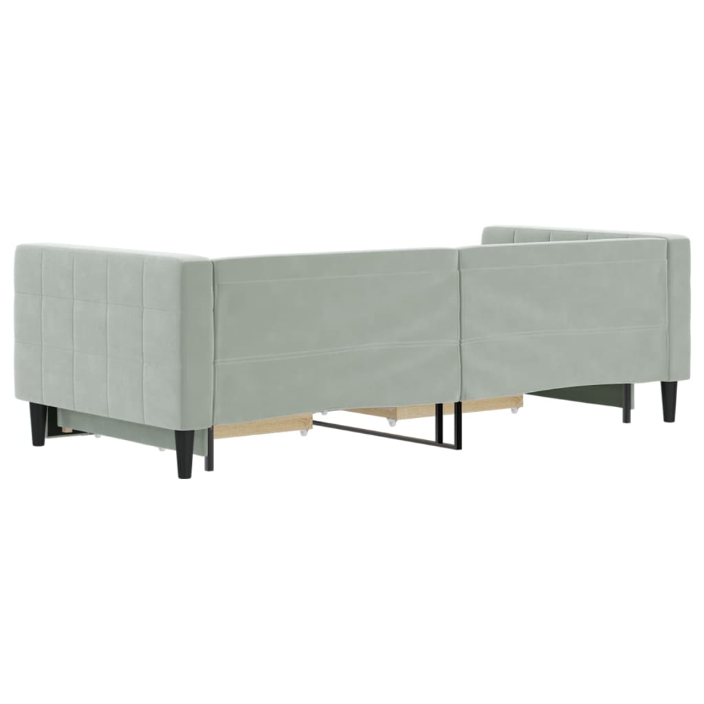 vidaXL Pat de zi cu extensie și sertare, gri deschis 90x200 cm catifea