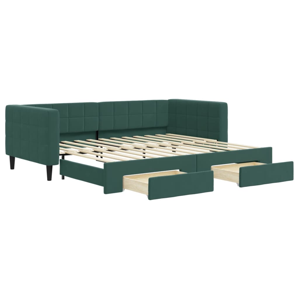vidaXL Pat de zi cu extensie și sertare verde închis 90x200 cm catifea