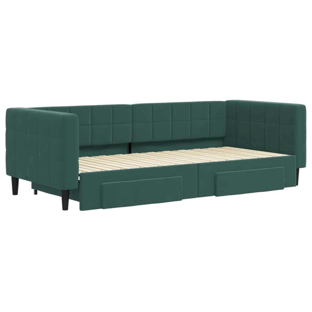 vidaXL Pat de zi cu extensie și sertare verde închis 90x200 cm catifea