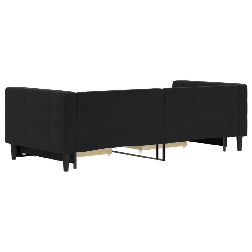 vidaXL Pat de zi cu extensie și sertare, negru, 90x200 cm, catifea