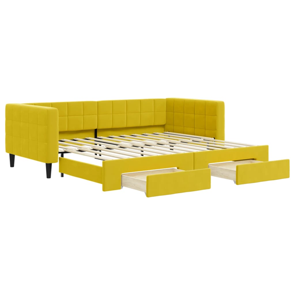 vidaXL Pat de zi cu extensie și sertare, galben, 90x200 cm, catifea vidaXL Pat de zi cu extensie și sertare, galben, 90x200 cm, catifea