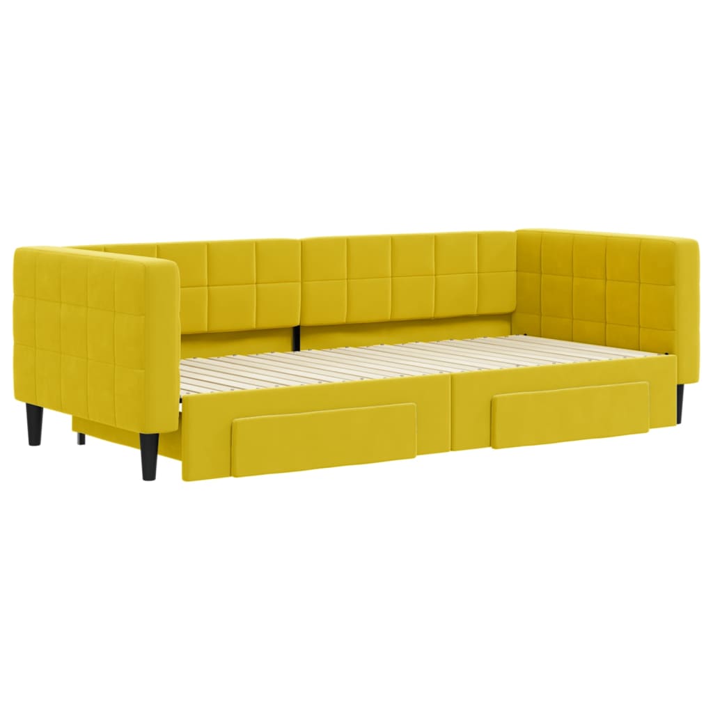 vidaXL Pat de zi cu extensie și sertare, galben, 90x200 cm, catifea vidaXL Pat de zi cu extensie și sertare, galben, 90x200 cm, catifea