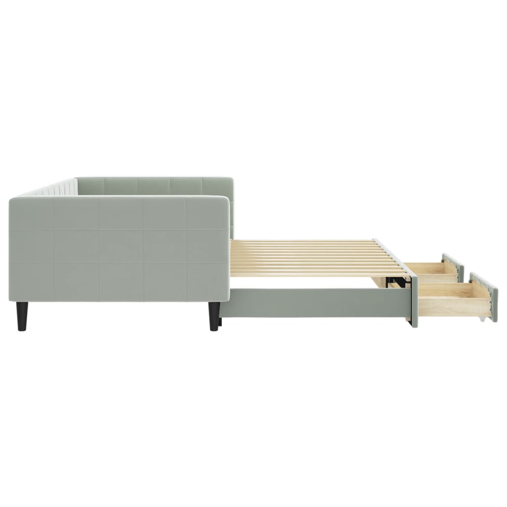 vidaXL Pat de zi cu extensie și sertare gri deschis 100x200 cm catifea