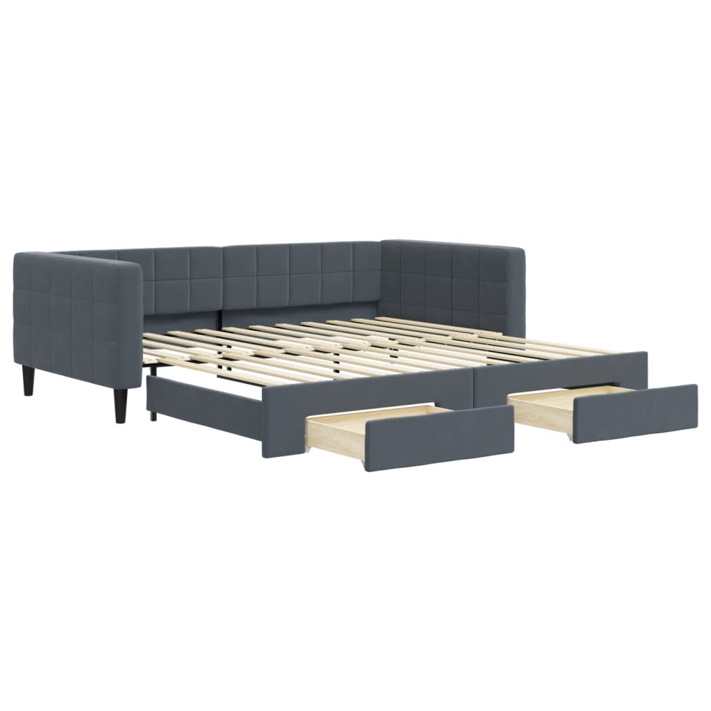 vidaXL Pat de zi cu extensie și sertare gri închis 100x200cm catifea