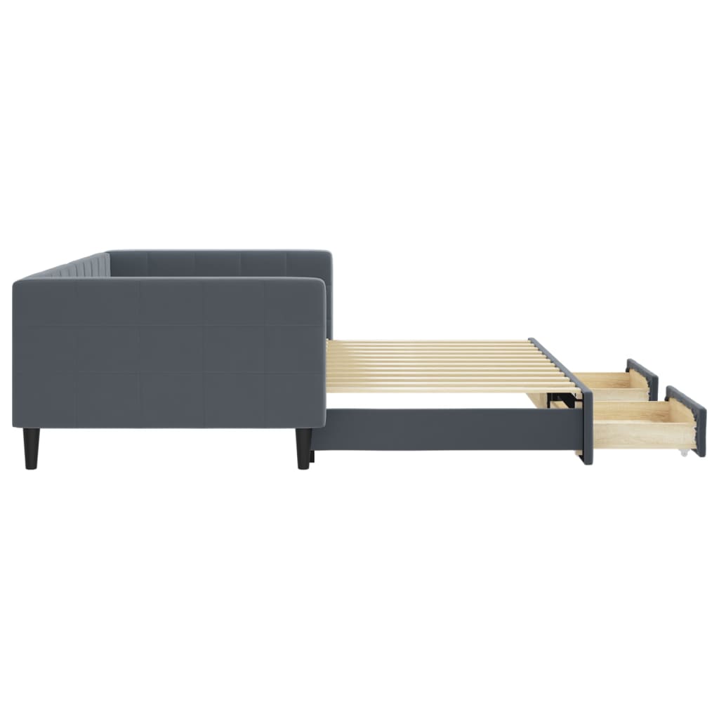 vidaXL Pat de zi cu extensie și sertare gri închis 100x200cm catifea