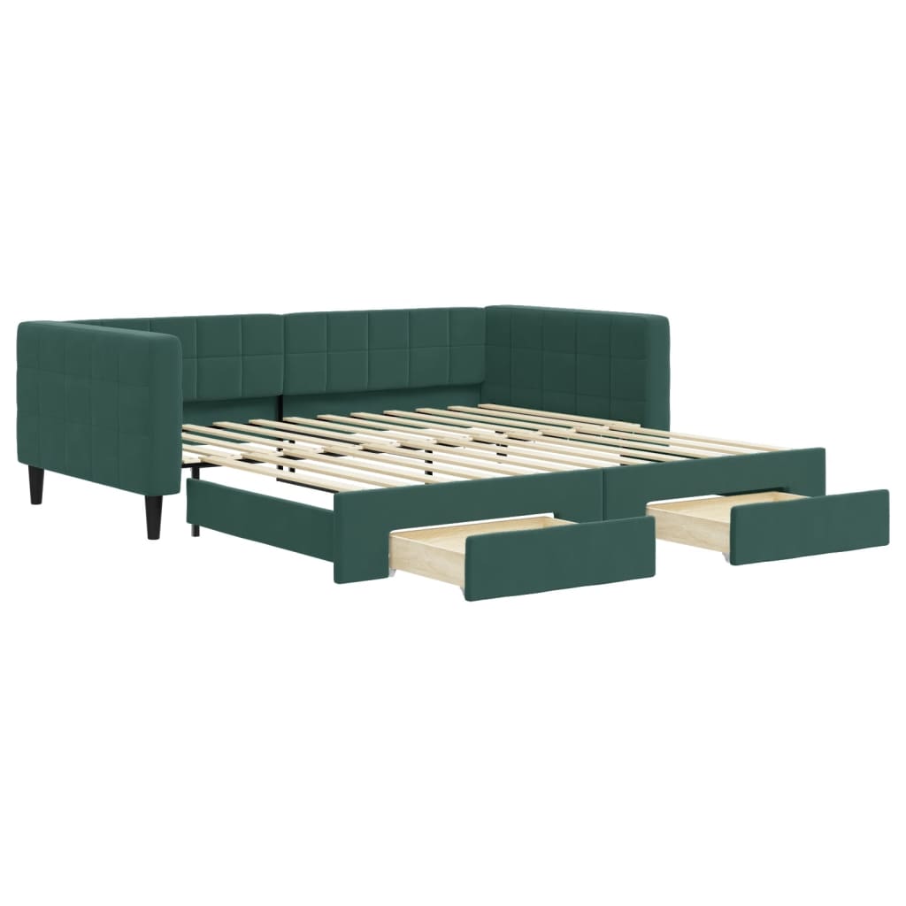vidaXL Pat de zi cu extensie și sertare verde închis 100x200cm catifea