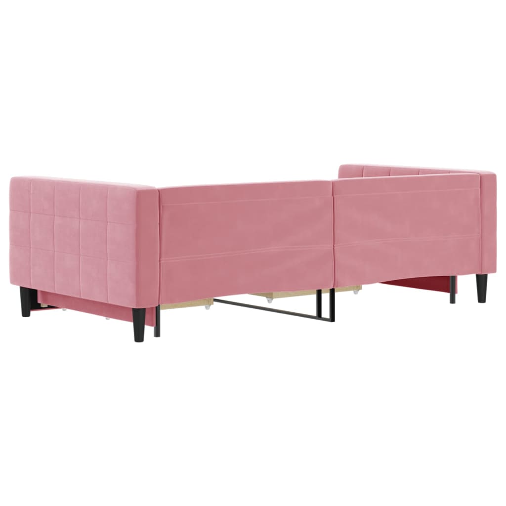 vidaXL Pat de zi cu extensie și sertare, roz, 100x200 cm, catifea vidaXL Pat de zi cu extensie și sertare, roz, 100x200 cm, catifea