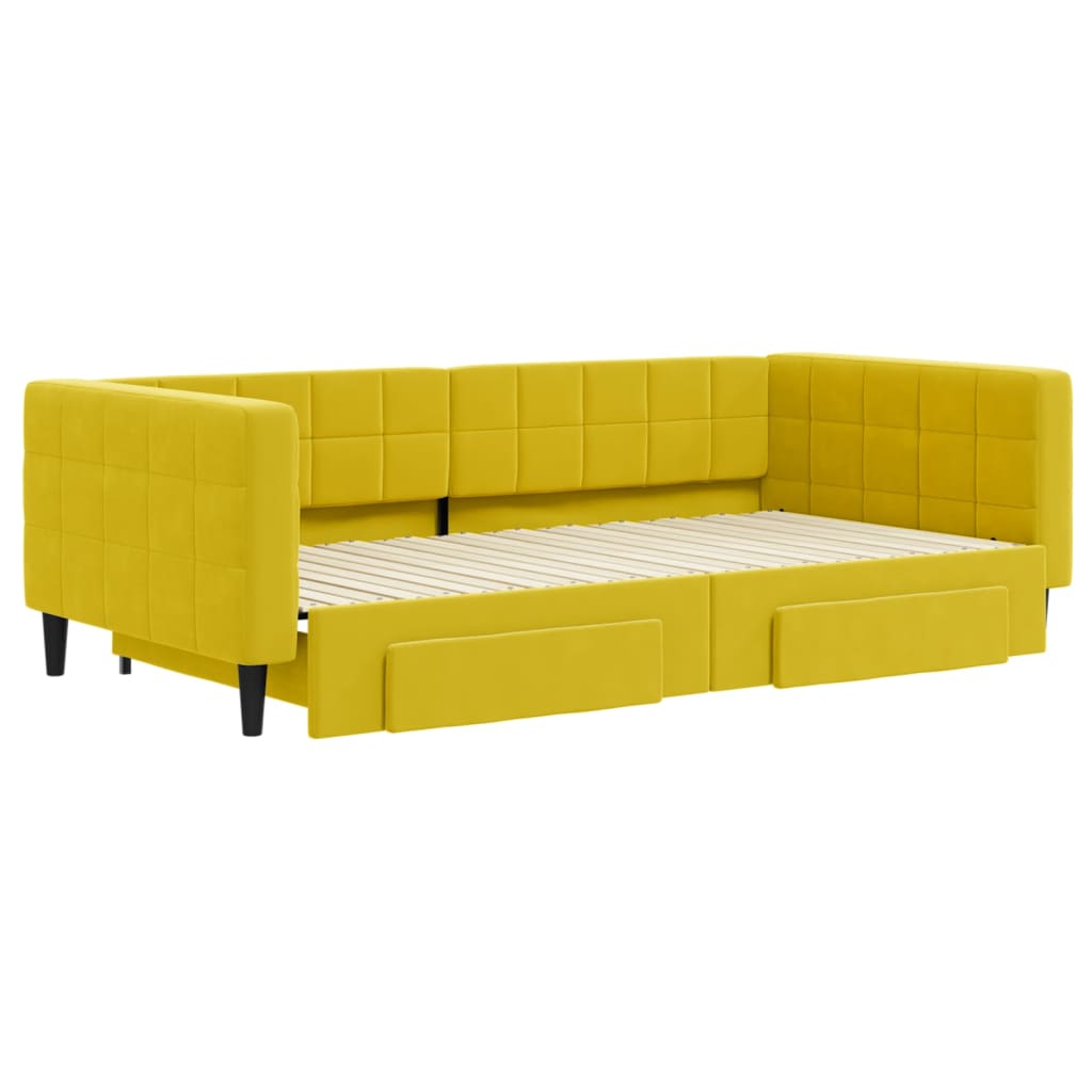 vidaXL Pat de zi cu extensie și sertare, galben, 100x200 cm, catifea vidaXL Pat de zi cu extensie și sertare, galben, 100x200 cm, catifea