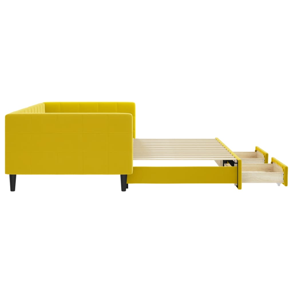 vidaXL Pat de zi cu extensie și sertare, galben, 100x200 cm, catifea vidaXL Pat de zi cu extensie și sertare, galben, 100x200 cm, catifea