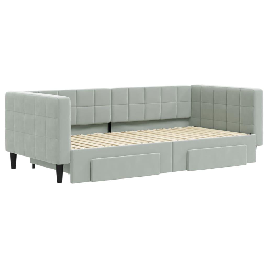 vidaXL Pat de zi cu extensie și sertare, gri deschis 90x190 cm catifea
