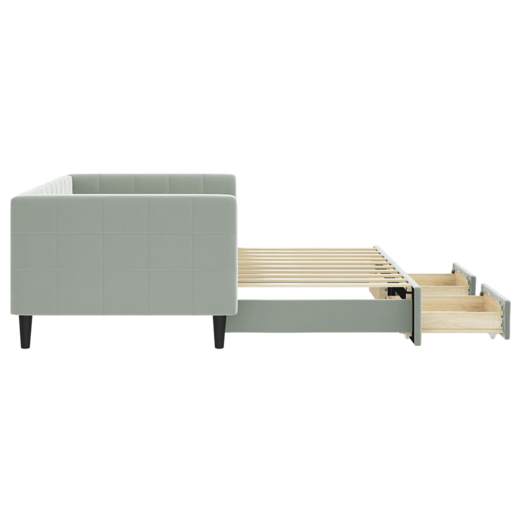 vidaXL Pat de zi cu extensie și sertare, gri deschis 90x190 cm catifea