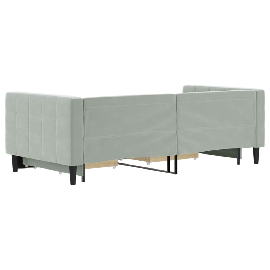 vidaXL Pat de zi cu extensie și sertare, gri deschis 90x190 cm catifea