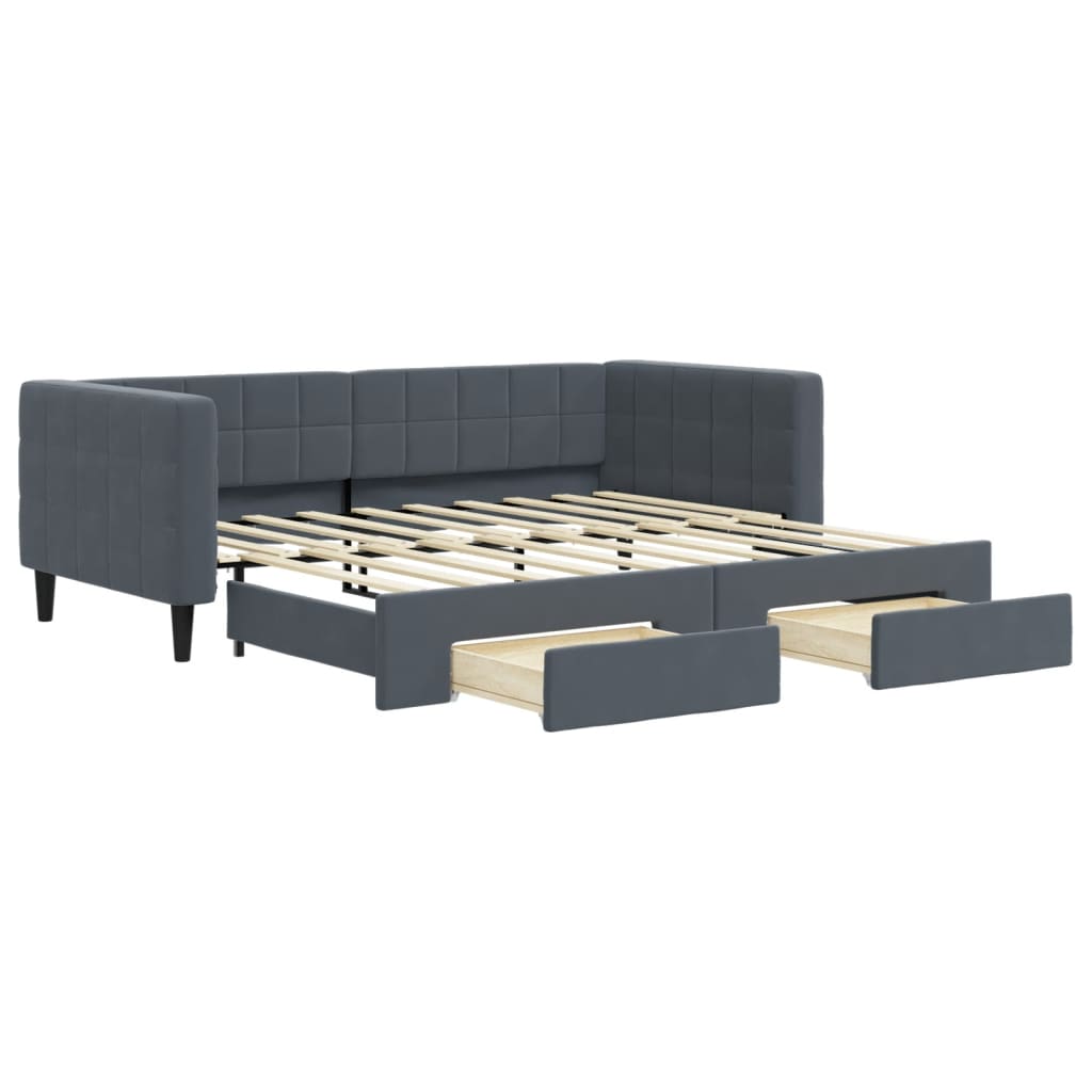 vidaXL Pat de zi cu extensie și sertare, gri închis, 90x190cm catifea