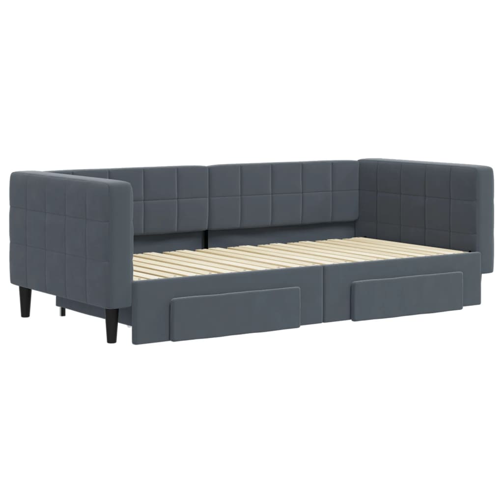 vidaXL Pat de zi cu extensie și sertare, gri închis, 90x190cm catifea