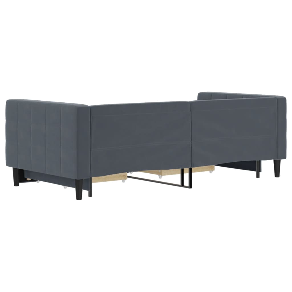 vidaXL Pat de zi cu extensie și sertare, gri închis, 90x190cm catifea