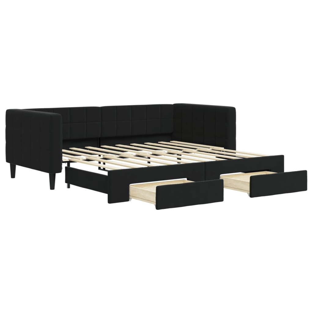 vidaXL Pat de zi cu extensie și sertare, negru, 90x190 cm, catifea vidaXL Pat de zi cu extensie și sertare, negru, 90x190 cm, catifea