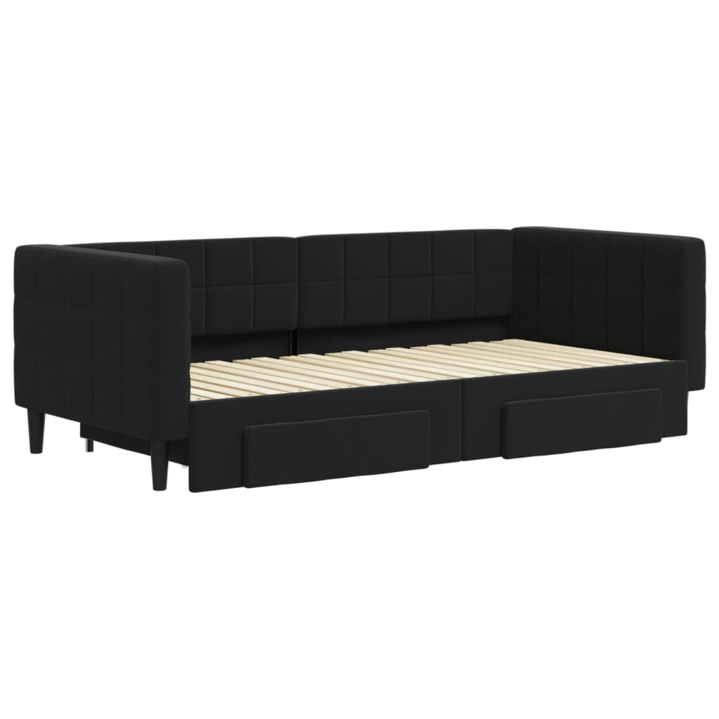 vidaXL Pat de zi cu extensie și sertare, negru, 90x190 cm, catifea vidaXL Pat de zi cu extensie și sertare, negru, 90x190 cm, catifea