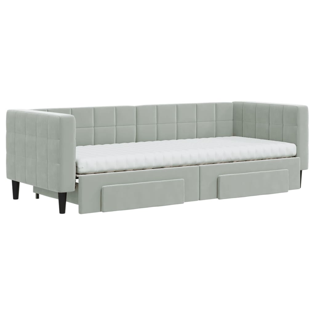 vidaXL Pat de zi cu extensie și sertare, gri deschis 80x200 cm catifea