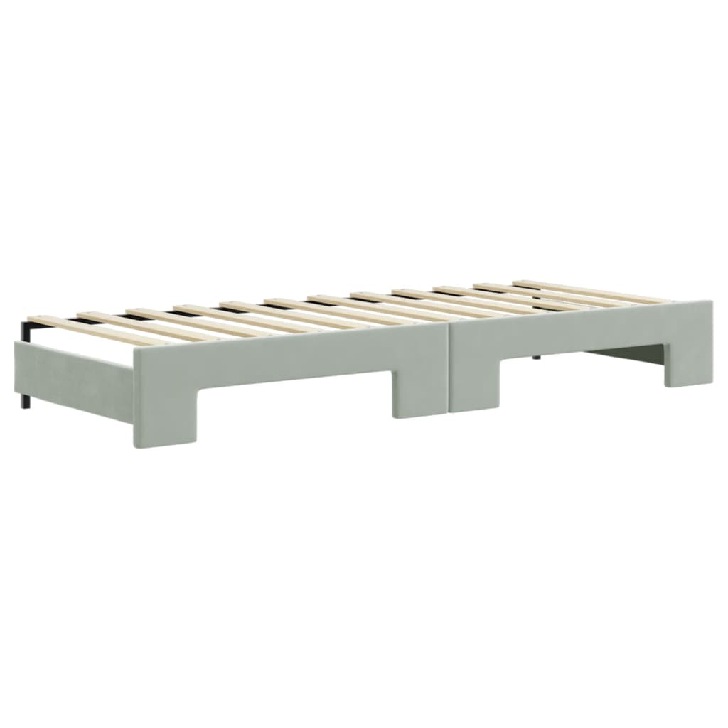 vidaXL Pat de zi cu extensie și sertare, gri deschis 80x200 cm catifea