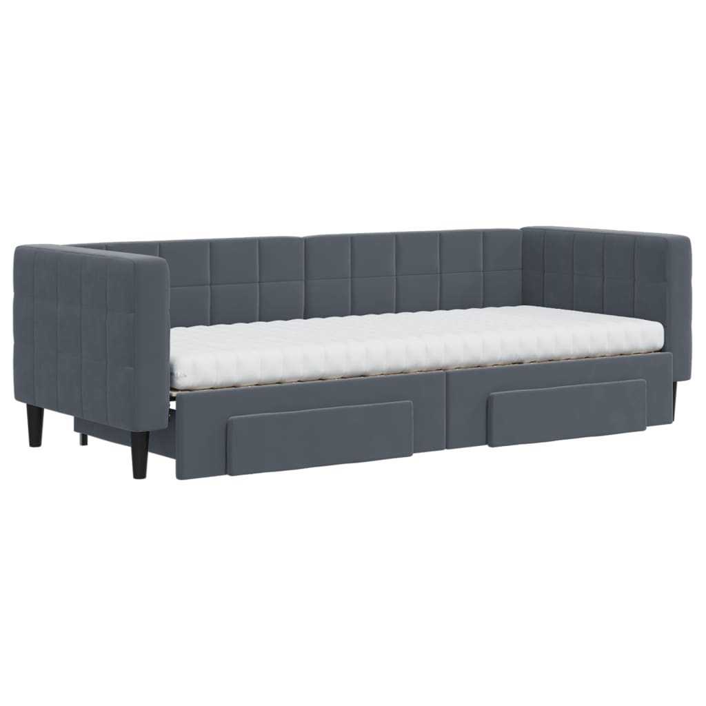 vidaXL Pat de zi cu extensie și sertare gri închis 80x200 cm catifea