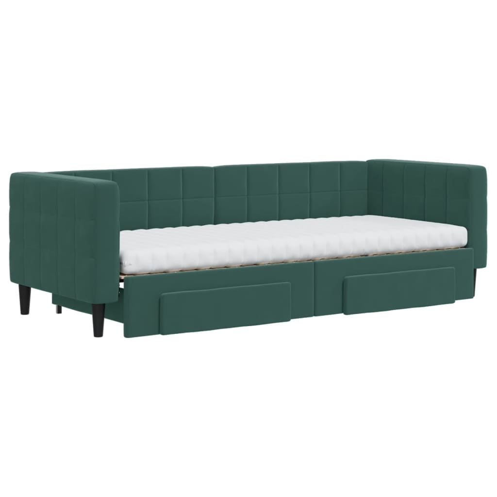 vidaXL Pat de zi cu extensie și sertare verde închis 80x200 cm catifea