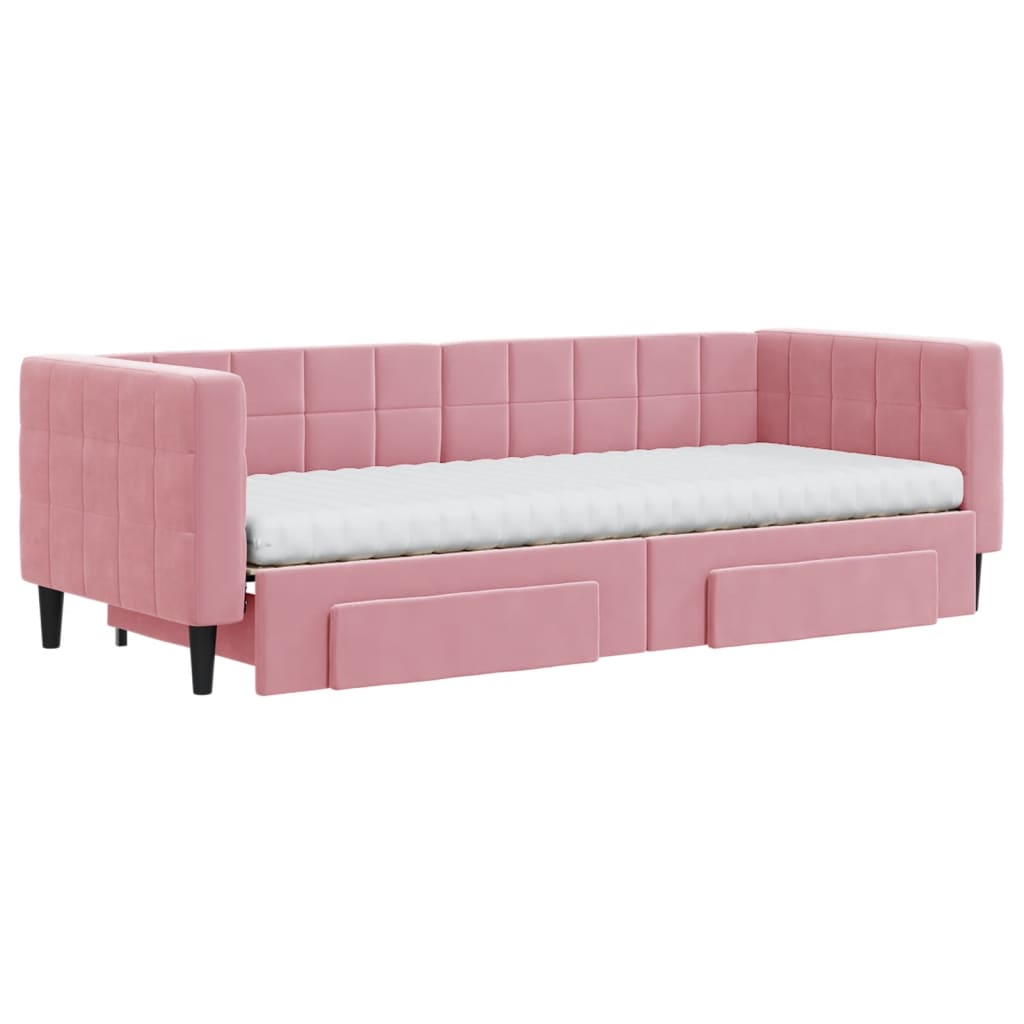 vidaXL Pat de zi cu extensie și sertare, roz, 80x200 cm, catifea vidaXL Pat de zi cu extensie și sertare, roz, 80x200 cm, catifea