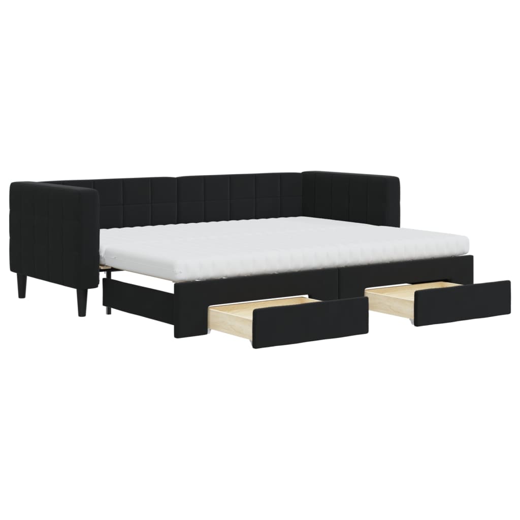 vidaXL Pat de zi cu extensie și sertare, negru, 80x200 cm, catifea