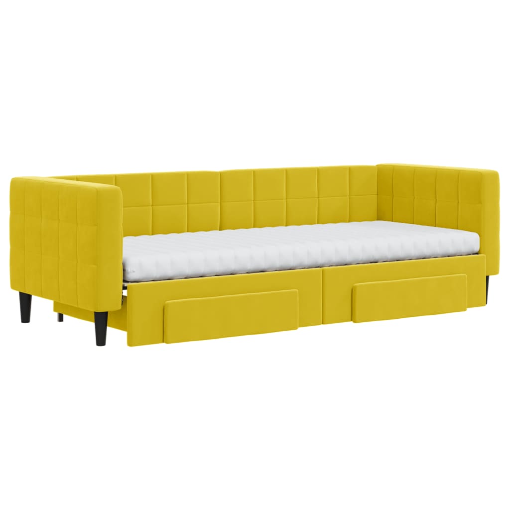 vidaXL Pat de zi cu extensie și sertare, galben, 80x200 cm, catifea vidaXL Pat de zi cu extensie și sertare, galben, 80x200 cm, catifea