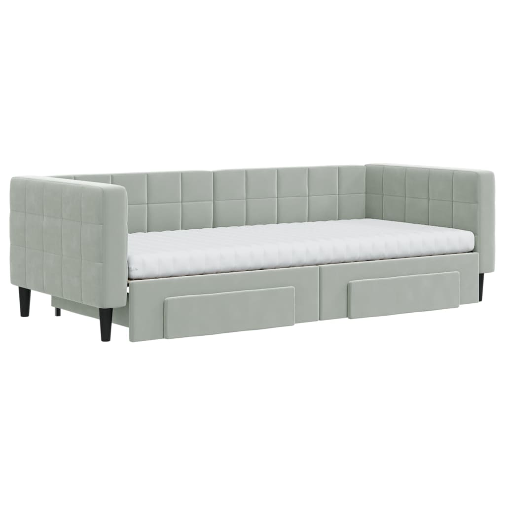 vidaXL Pat de zi cu extensie și sertare, gri deschis 90x200 cm catifea
