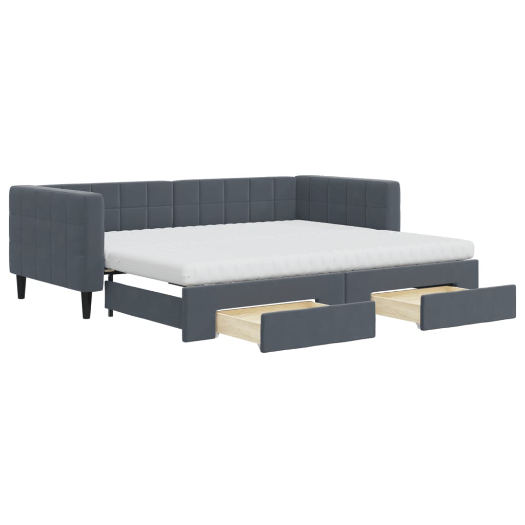 vidaXL Pat de zi cu extensie și sertare gri închis 90x200 cm catifea vidaXL Pat de zi cu extensie și sertare gri închis 90x200 cm catifea