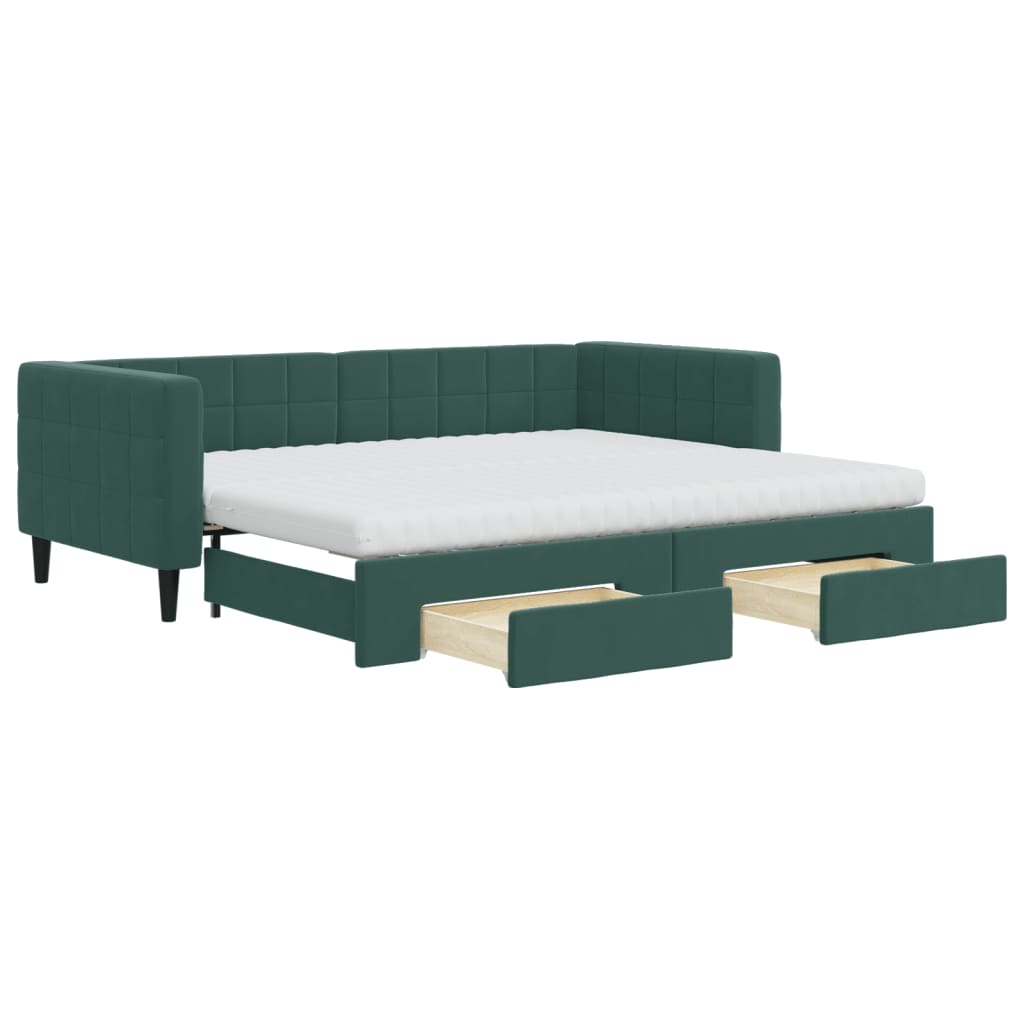vidaXL Pat de zi cu extensie și sertare verde închis 90x200 cm catifea