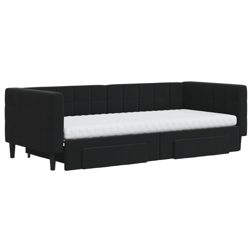 vidaXL Pat de zi cu extensie și sertare, negru, 90x200 cm, catifea vidaXL Pat de zi cu extensie și sertare, negru, 90x200 cm, catifea